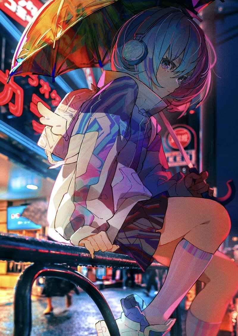 Hình anime nghệ thuật với ánh sáng đêm đầy cuốn hút