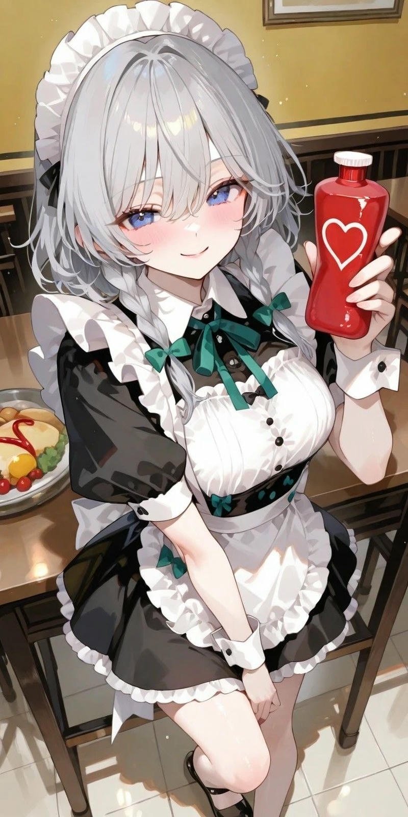 Hình anime nữ hầu gái tóc dài phong cách nhẹ nhàng