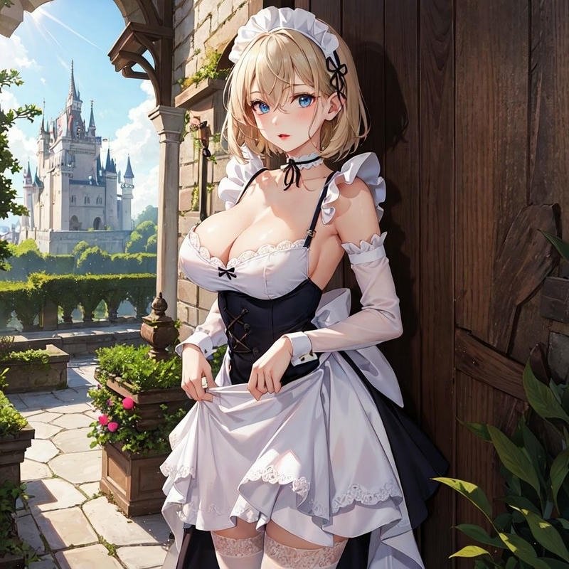 Hình anime nữ mặc váy hầu gái trong khung cảnh cổ điển