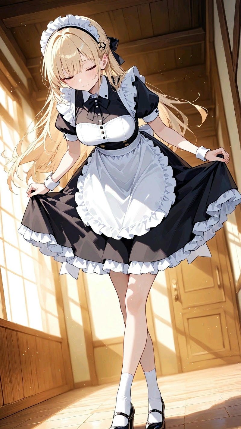 Hình anime nữ phục vụ với trang phục hầu gái tinh tế