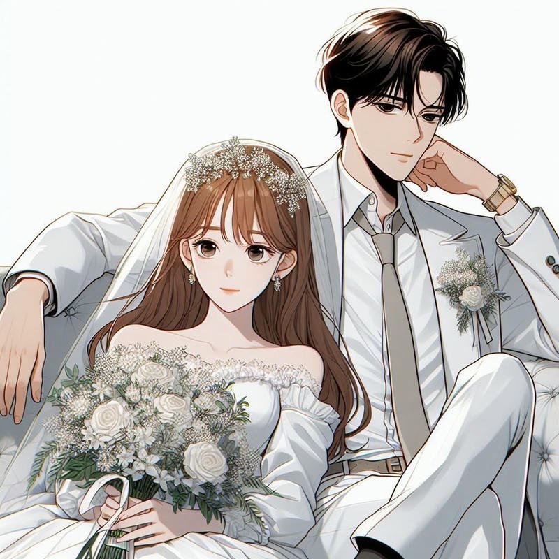 Hình cô dâu chú rể anime cô dâu đội khăn voan dài