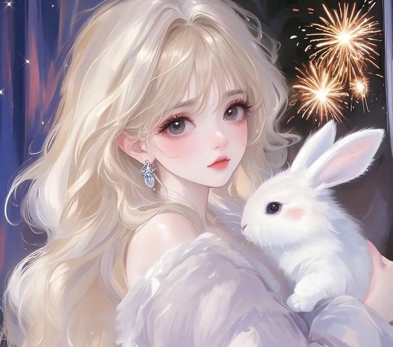 Hình cô gái anime tóc vàng dài với mắt sáng anime nữ