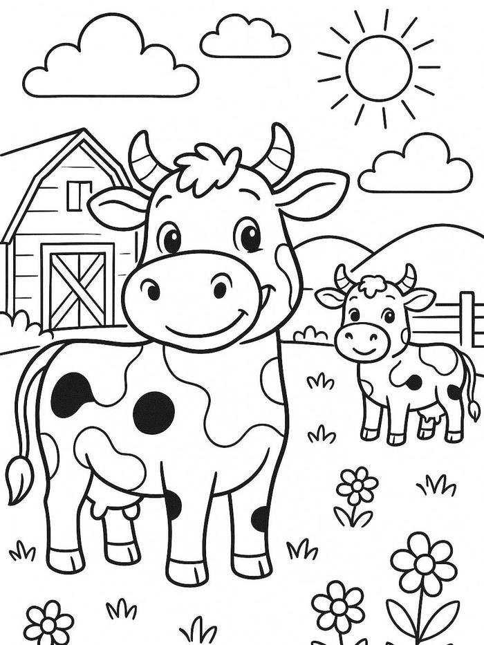 Hình con bò dành cho tô màu nét đơn giản