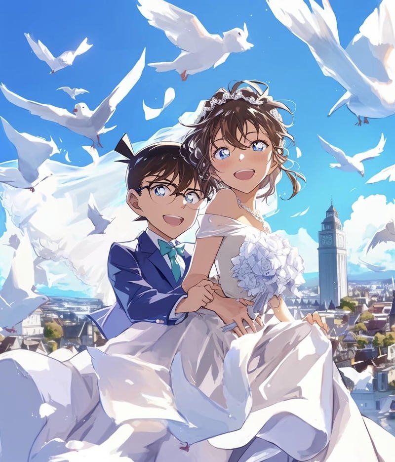 Hình cưới anime cặp đôi hoạt hình chụp ảnh cưới