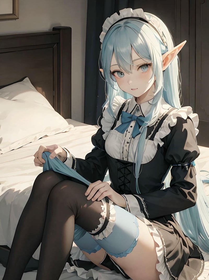 Hình nhân vật anime hầu gái tạo dáng đáng yêu trong căn phòng cổ điển