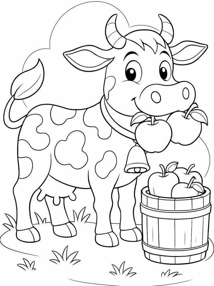 Hình tô màu con bò đường nét đơn giản dễ nhận biết