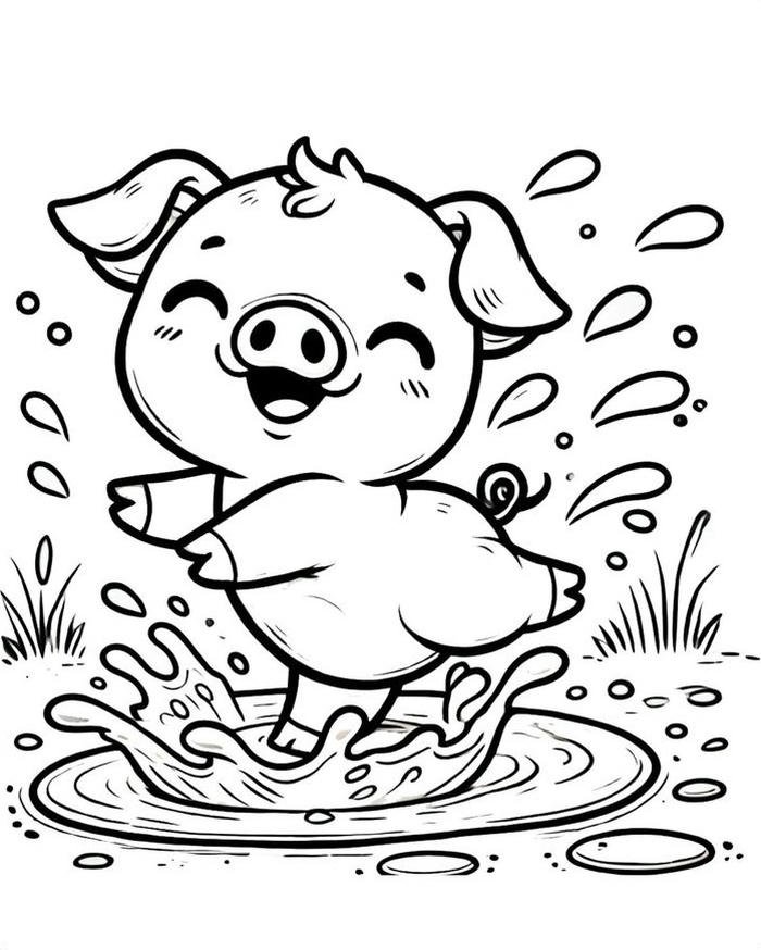 Hình tô màu con heo nét vẽ gọn gàng