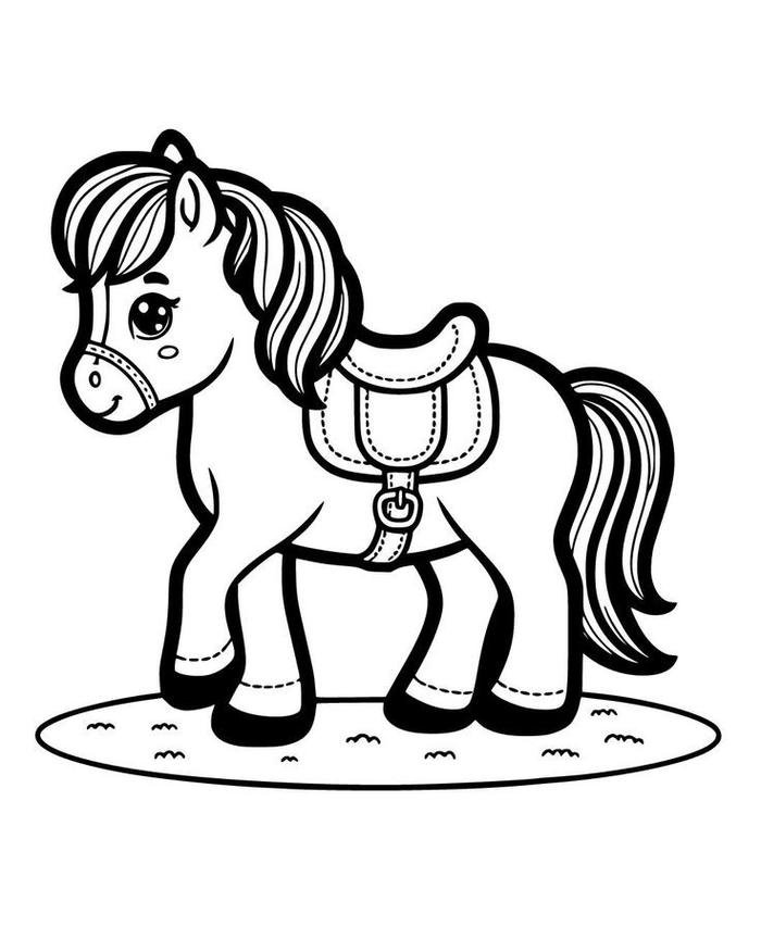 Hình tô màu con ngựa đường nét đơn giản dễ nhận biết
