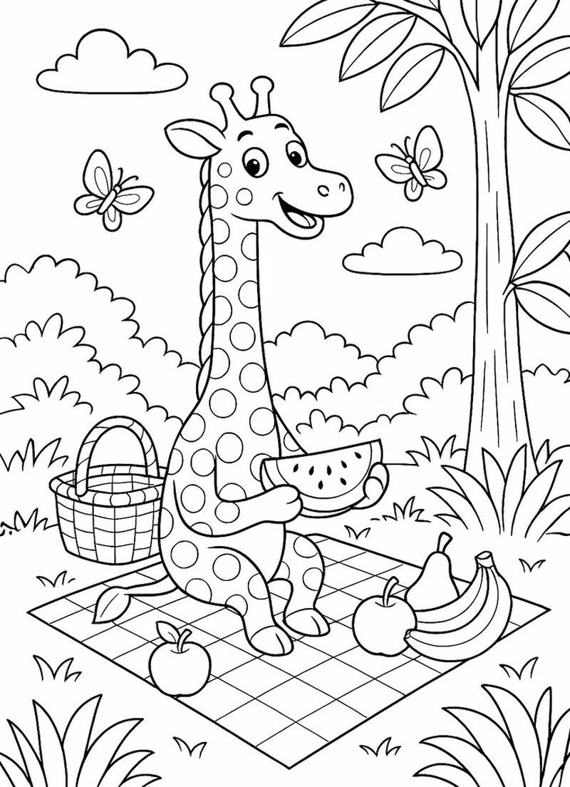 Hình tô màu hươu cao cổ thiết kế sinh động bắt mắt