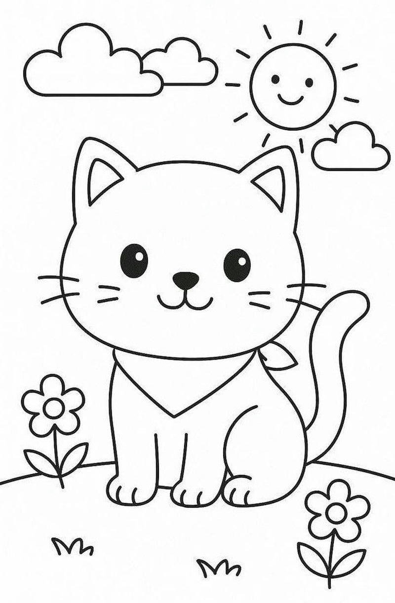 Hình tô màu mèo nét vẽ dứt khoát dễ nhận diện