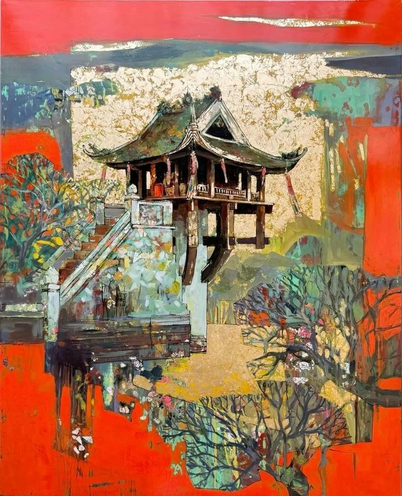 Hình vẽ chùa một cột mang nét cổ kính trang nhã