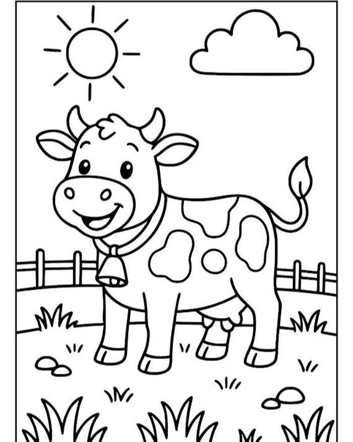 Hình vẽ con bò tập tô đường nét dễ nhìn