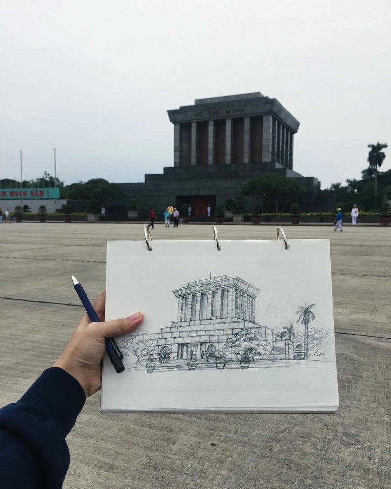 Hình vẽ kiến trúc lăng bác phong cách đơn giản
