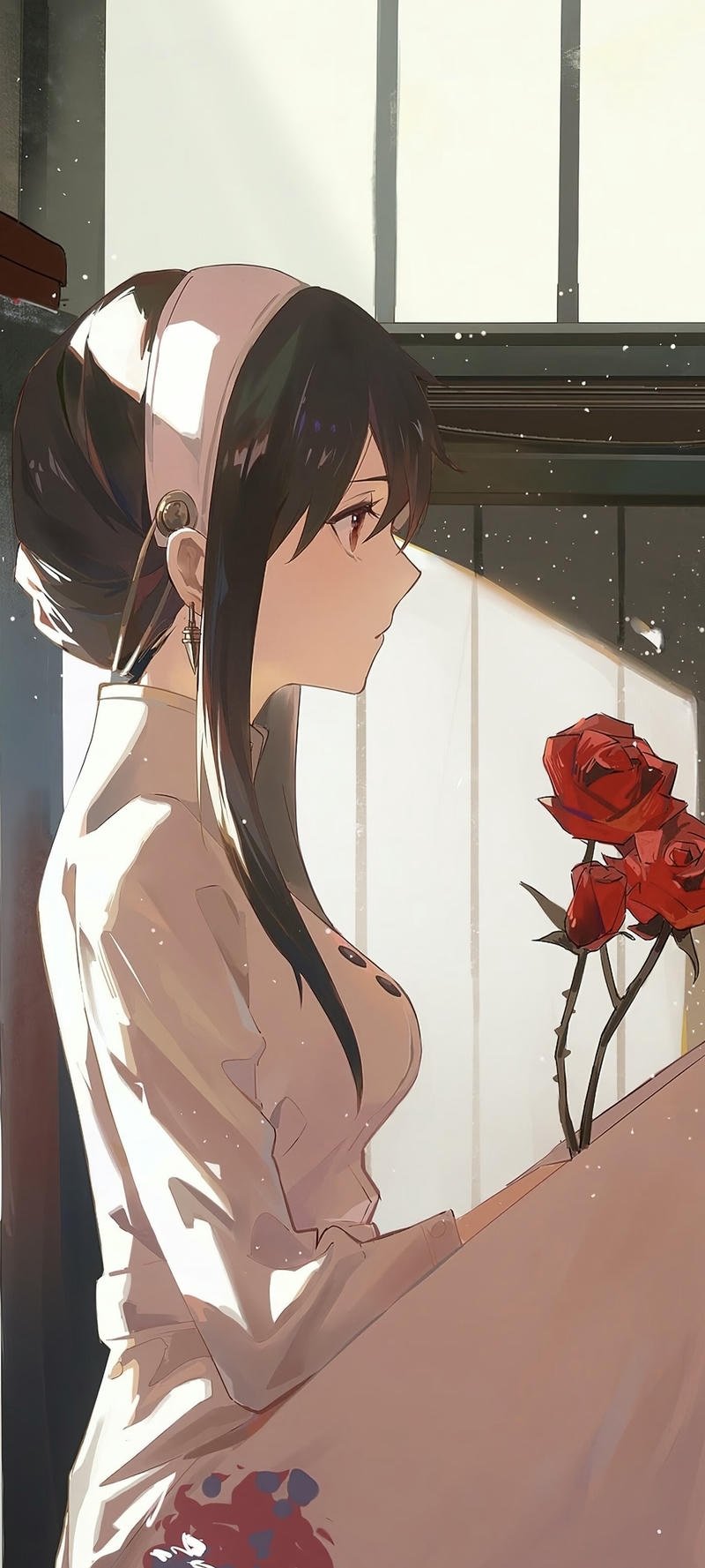 Khung cảnh anime huyền bí với nhân vật nữ đầy thần thái