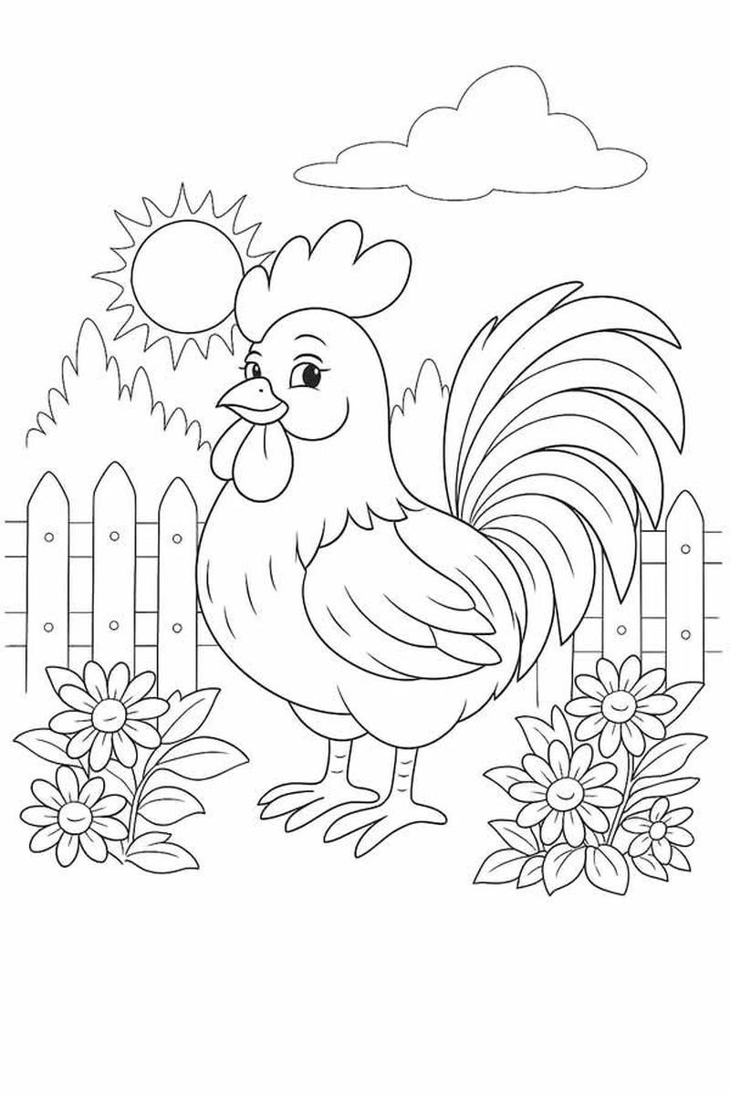 Minh họa gà hoạt hình tô màu phong cách mới lạ