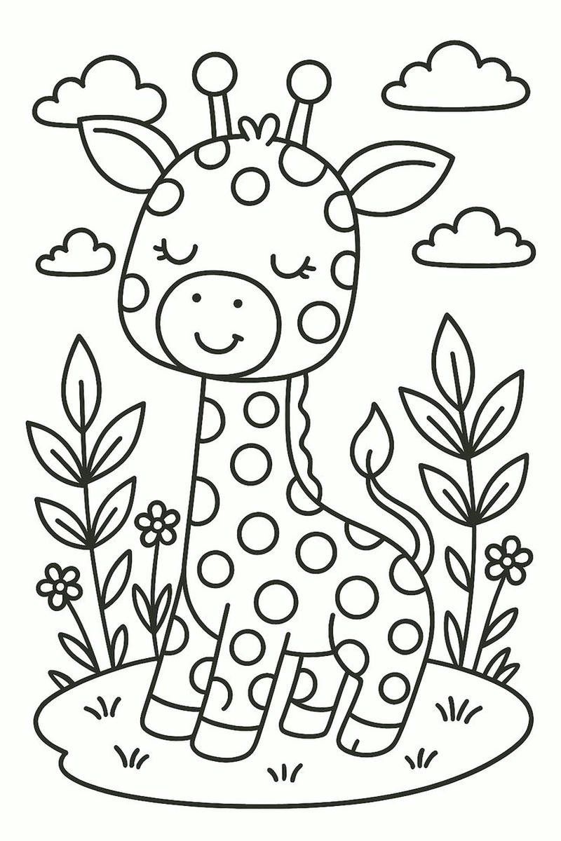 Minh họa hươu cao cổ tô màu phong cách linh hoạt