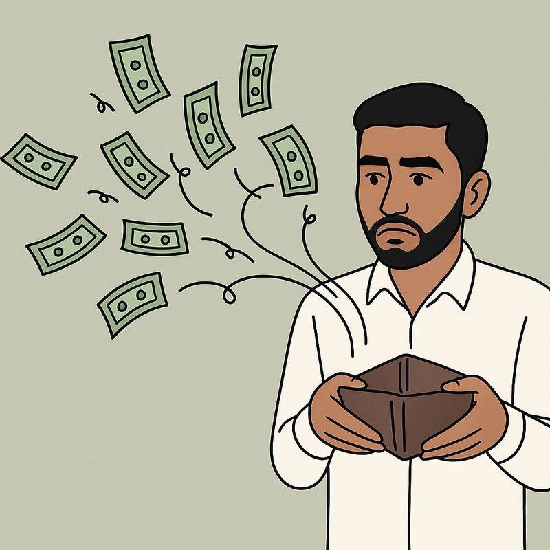 Mở ví ra trống trơn thể hiện ví rỗng meme hài hước