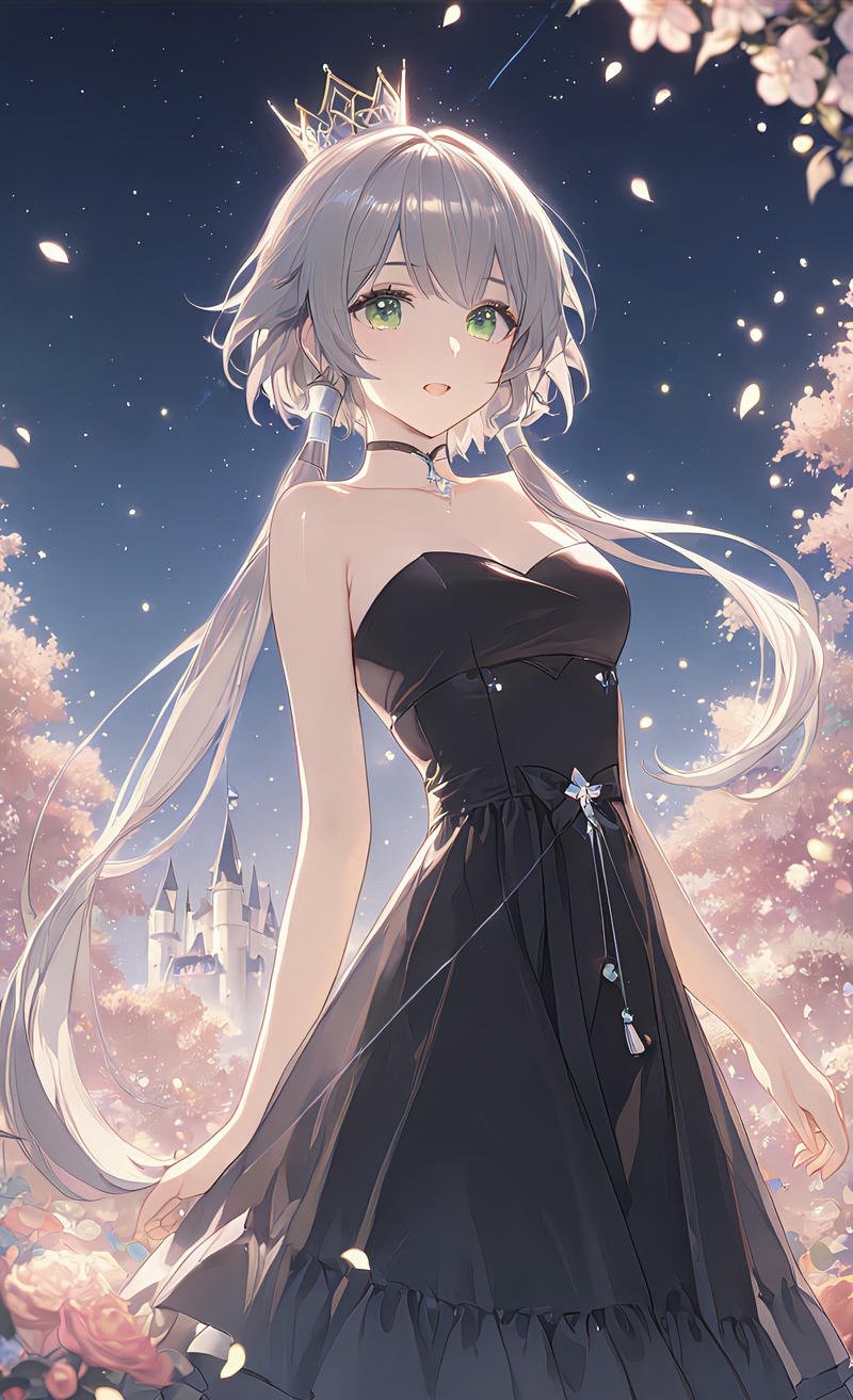 Nhân vật anime nữ tóc dài bay trong gió nhẹ