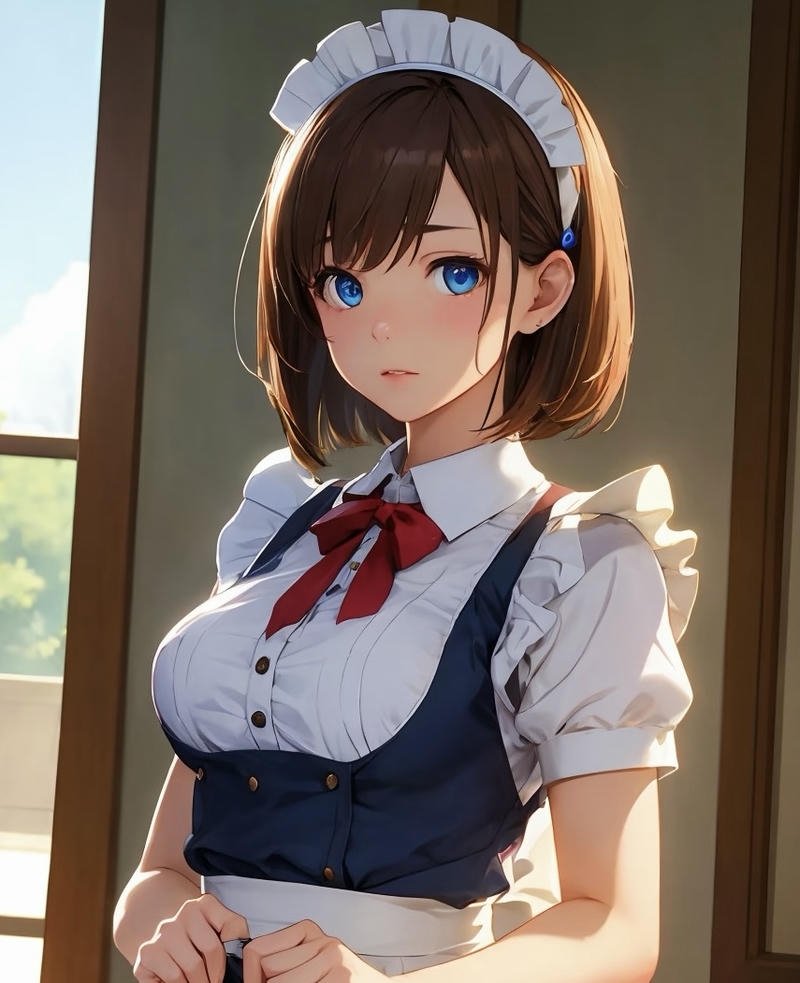 Nhân vật anime nữ trong trang phục hầu gái phong cách cổ điển