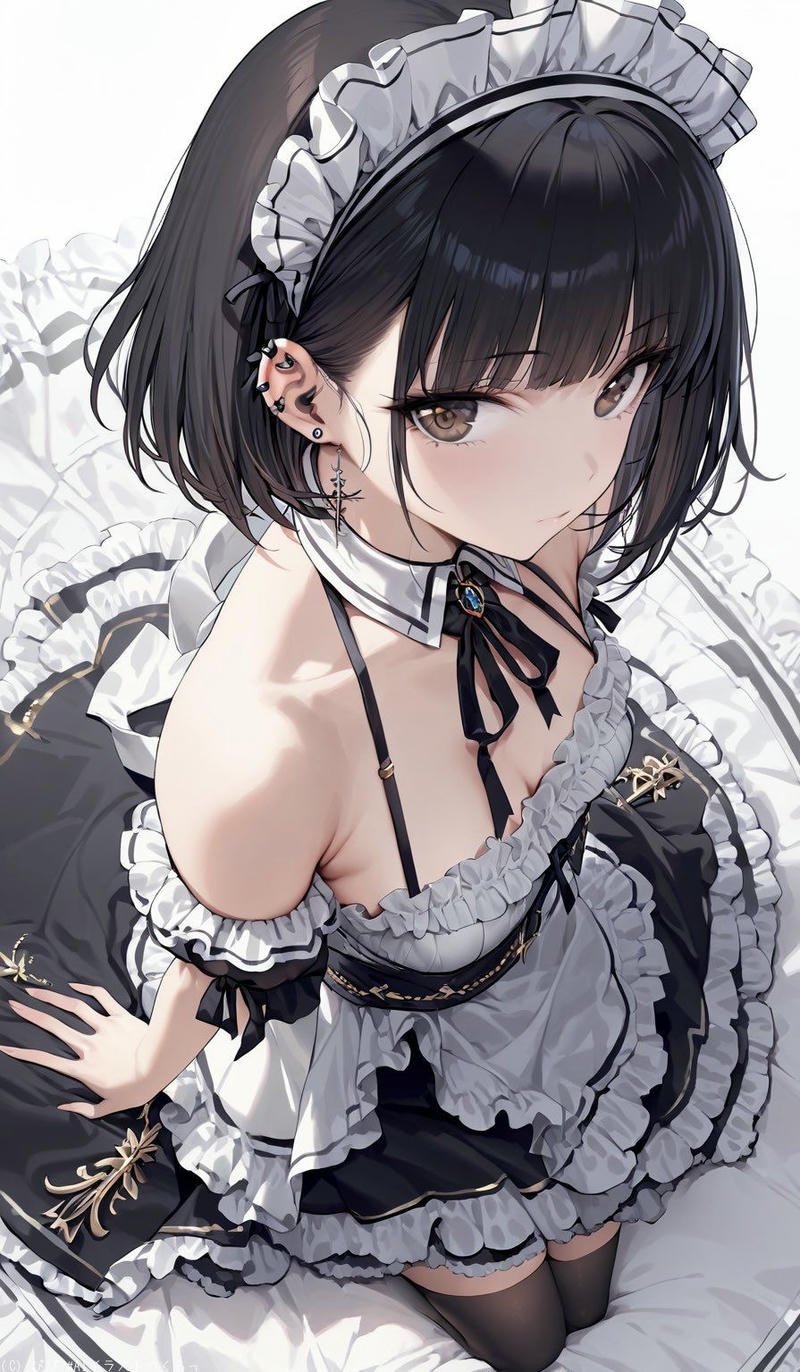 Nhân vật nữ anime với tạp dề trắng trong ảnh anime hầu gái