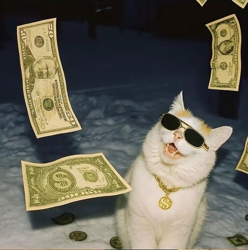 Niềm hứng thú khi tiền nhiều thể hiện meme tiền