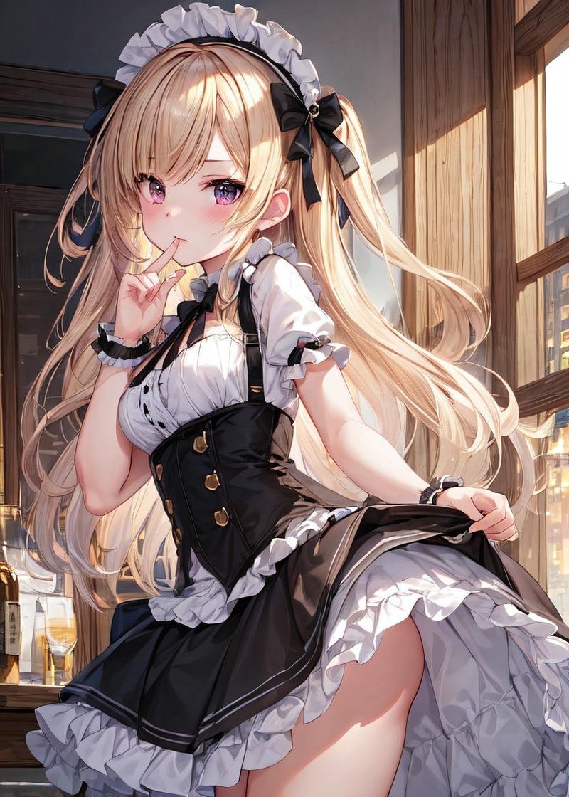 Nữ hầu gái anime tạo dáng dễ thương trong phòng