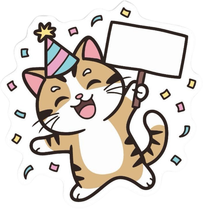 Sticker sinh nhật cute mèo ôm bánh kem dễ thương