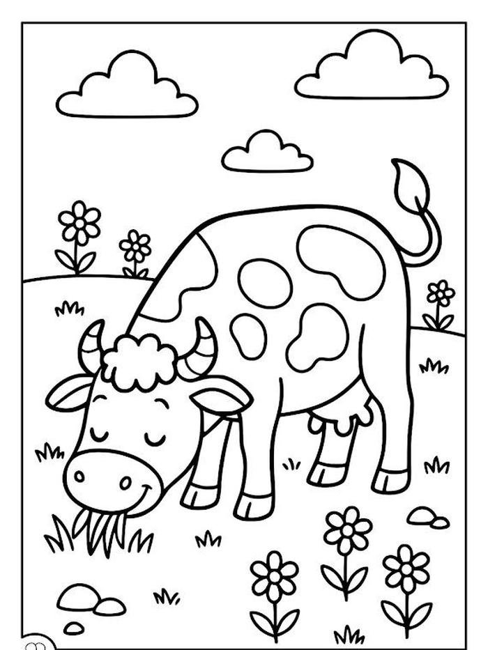 Tô màu con bò hình vẽ đáng yêu dễ thực hành