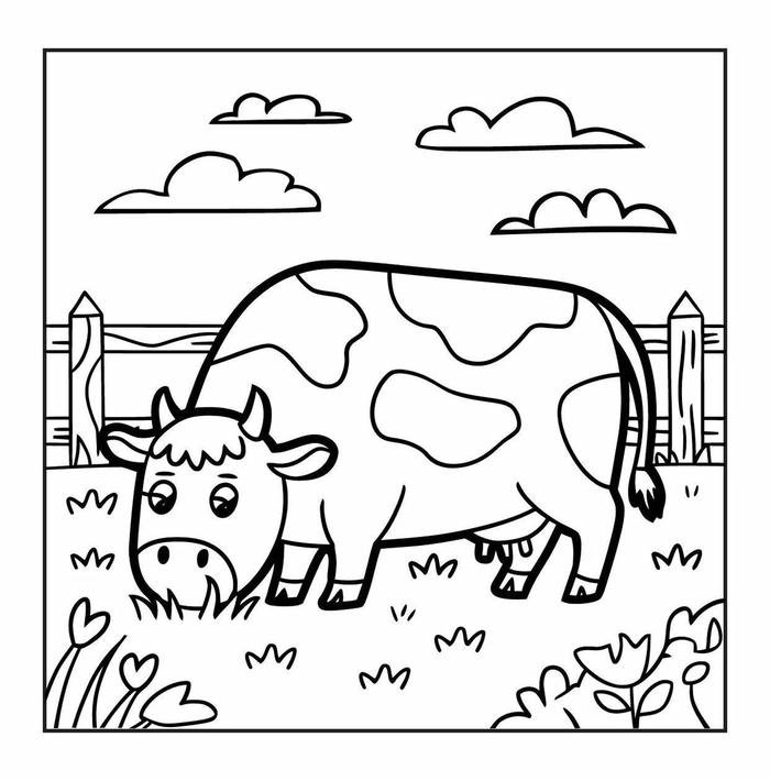 Tô màu con bò nét minh họa dễ nhìn rõ ràng
