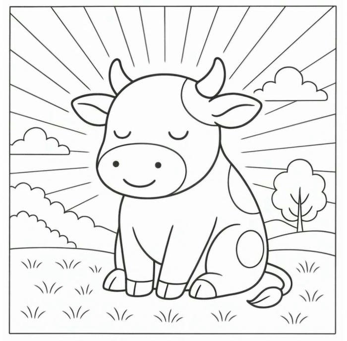 Tô màu con bò nét vẽ rõ ràng phù hợp tập tô