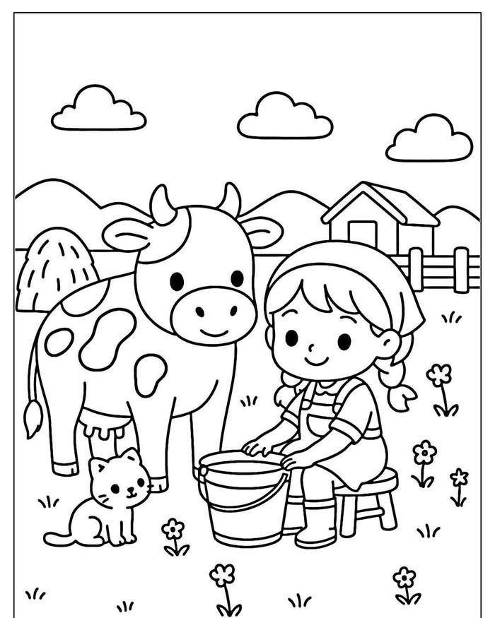 Tô màu con bò tranh minh họa đơn giản dễ nhận diện