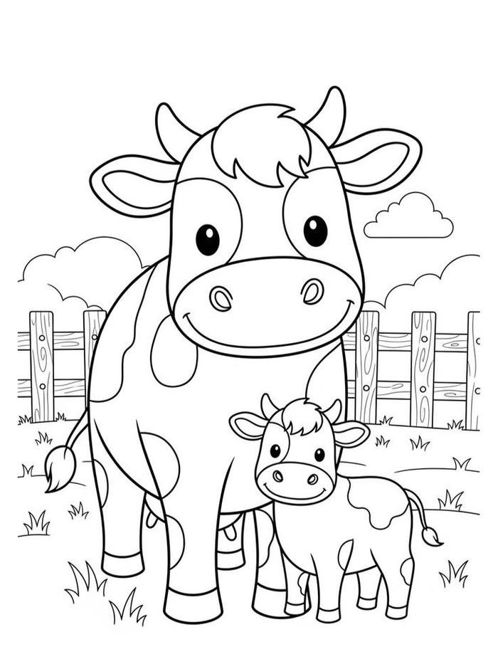 Tô màu con bò tranh vẽ đáng yêu dễ nhận biết
