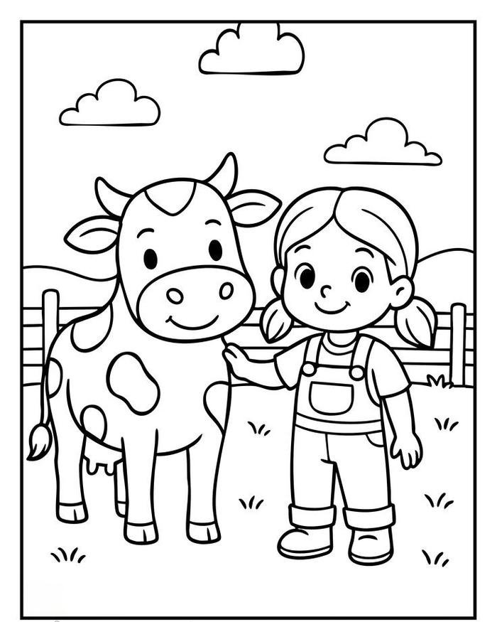 Tô màu con bò tranh vẽ dễ thương dành luyện tô