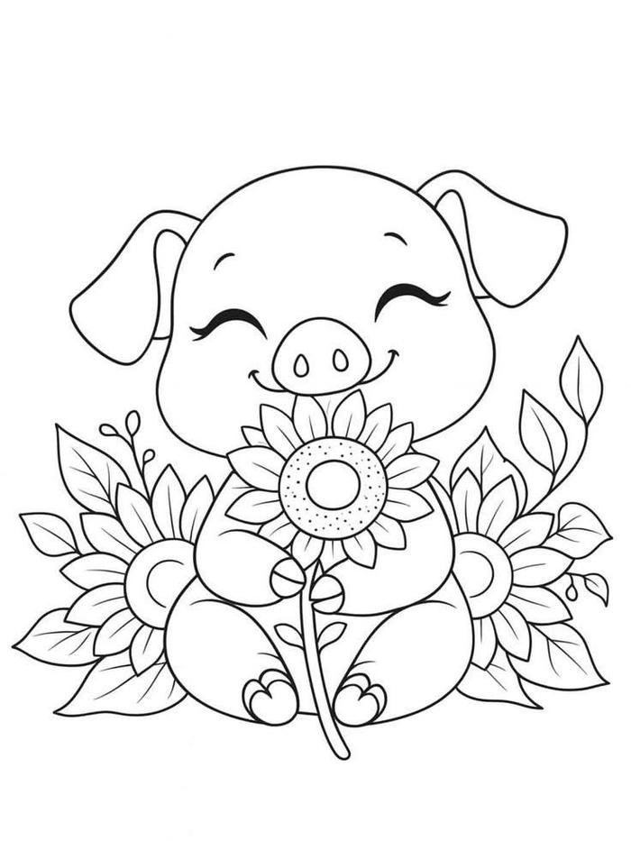 Tô màu con heo nét minh họa rõ ràng dễ nhận diện