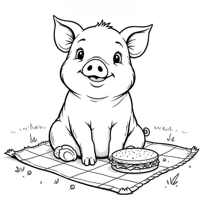 Tô màu con heo tranh minh họa tươi vui dễ quan sát