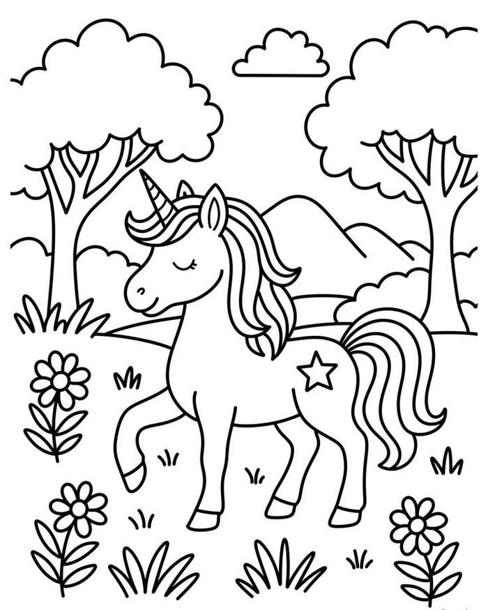 Tô màu con ngựa nét vẽ gọn gàng thuận tiện tô