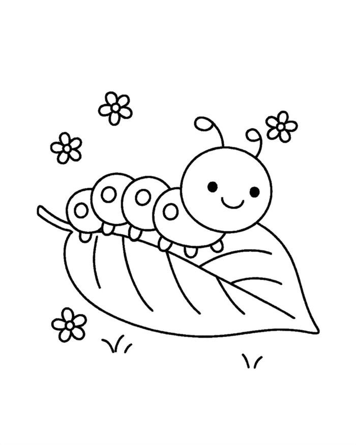 Tô màu con sâu hình phác họa đơn giản dễ hoàn thiện