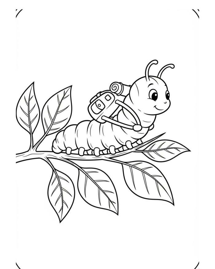Tô màu con sâu nét minh họa vui tươi dễ quan sát