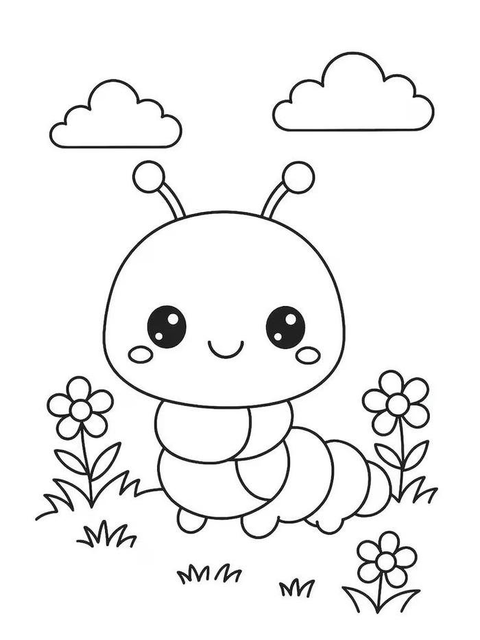 Tô màu con sâu tranh phác họa đơn giản dễ thực hành