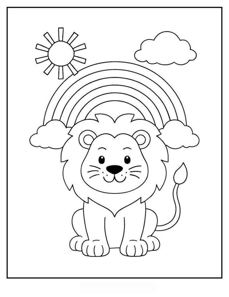 Tô màu con sư tử đường viền đậm rõ ràng