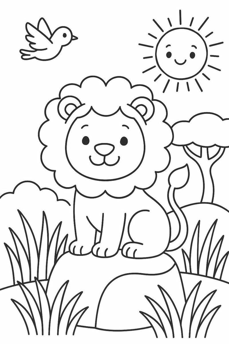 Tô màu con sư tử hình khối đơn giản dễ tô