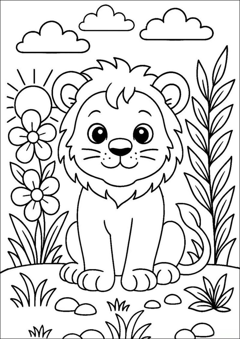 Tô màu con sư tử nét vẽ rõ ràng dễ tô