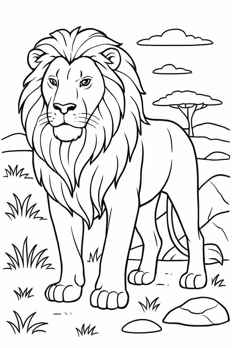Tô màu con sư tử phong cách đơn giản dễ tiếp cận
