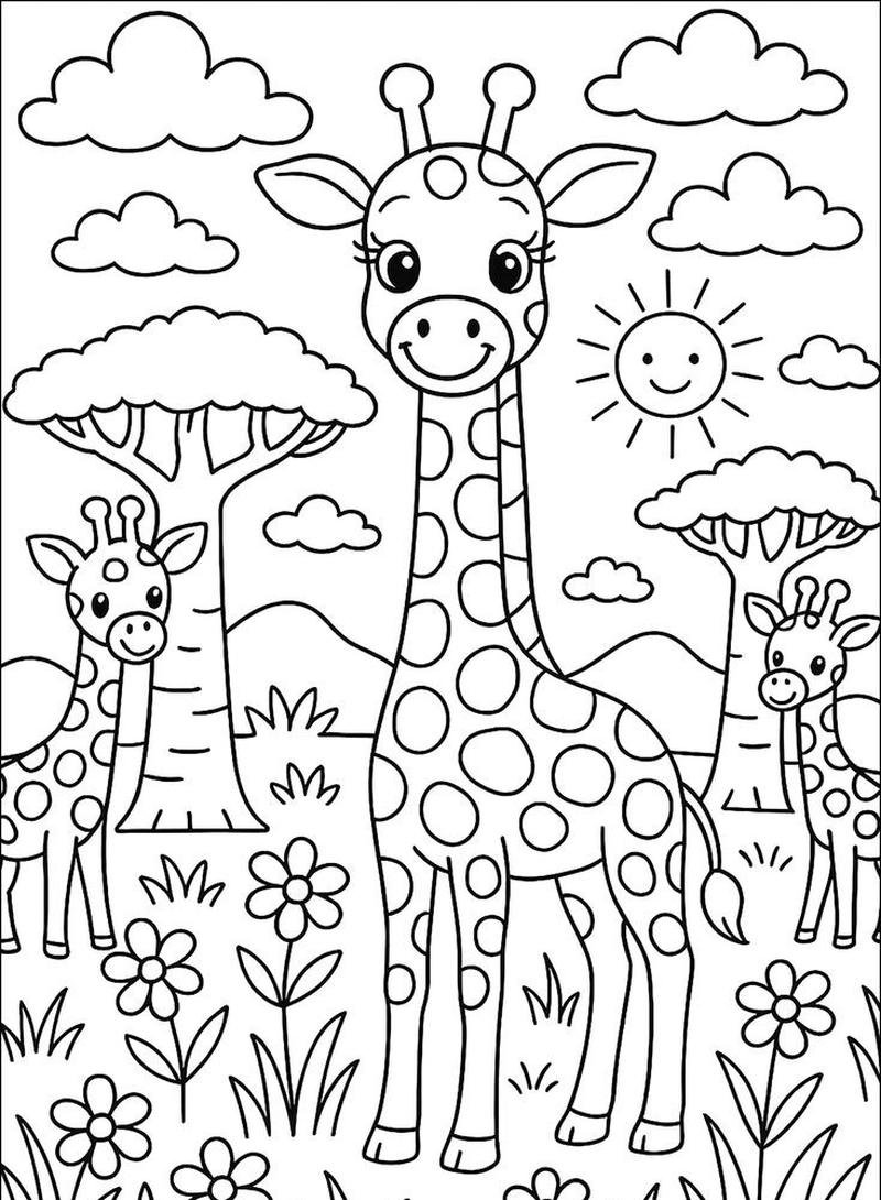 Tô màu hươu cao cổ biểu hiện đáng yêu đầy sức hút