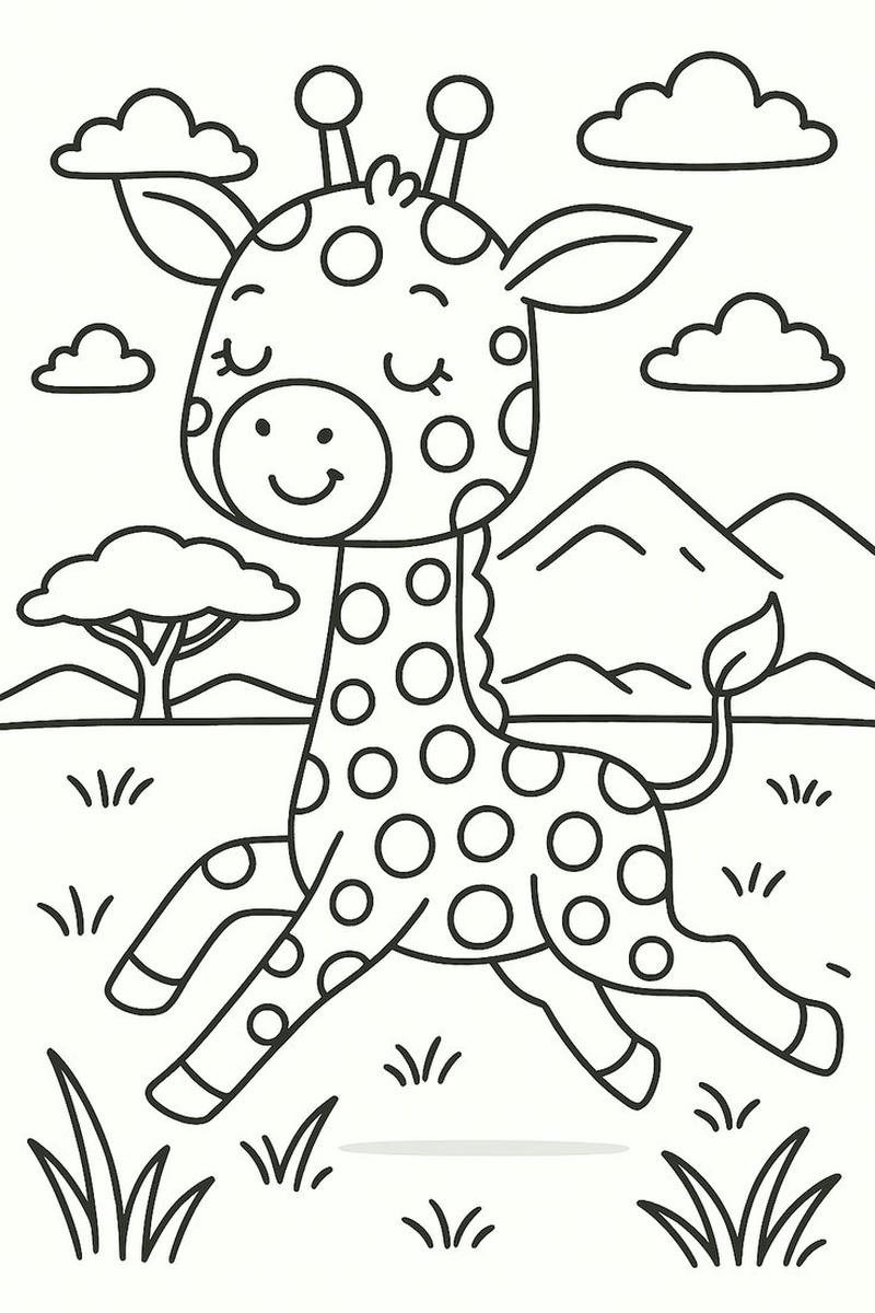 Tô màu hươu cao cổ bố cục gọn gàng dễ quan sát