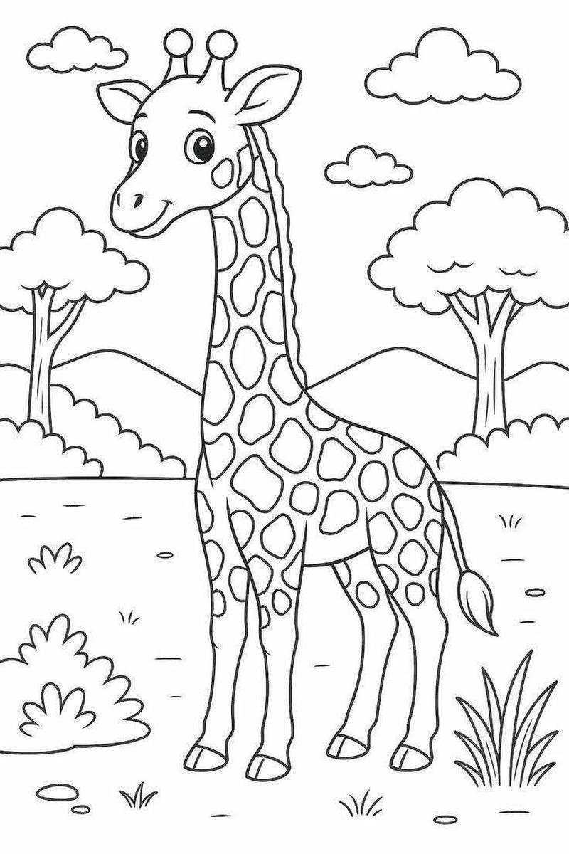 Tô màu hươu cao cổ đường nét đơn giản dễ nhận biết