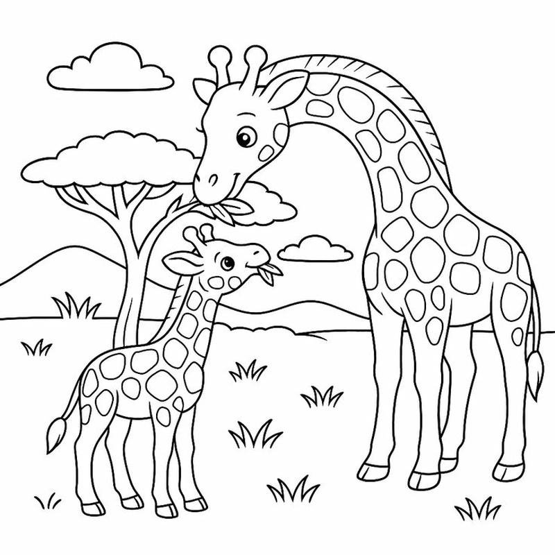 Tô màu hươu cao cổ hình dạng rõ rệt dễ tô