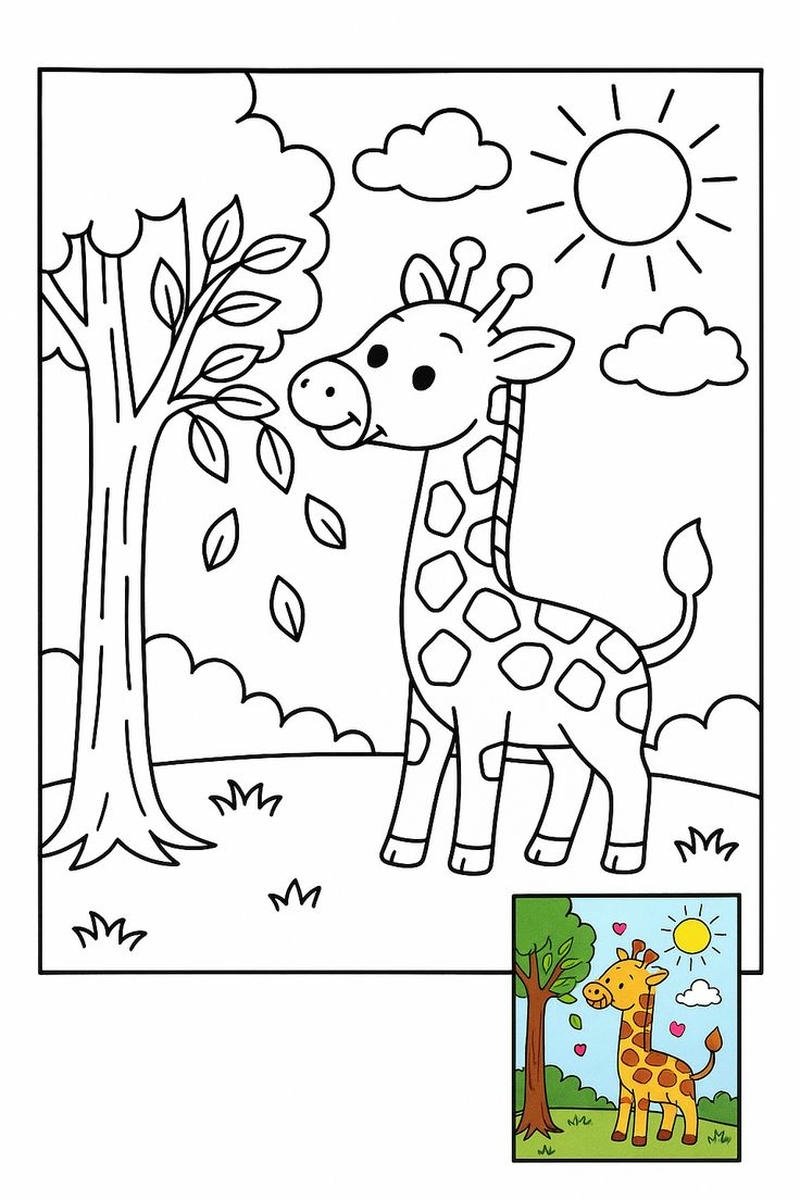 Tô màu hươu cao cổ hình minh họa sinh động đáng yêu