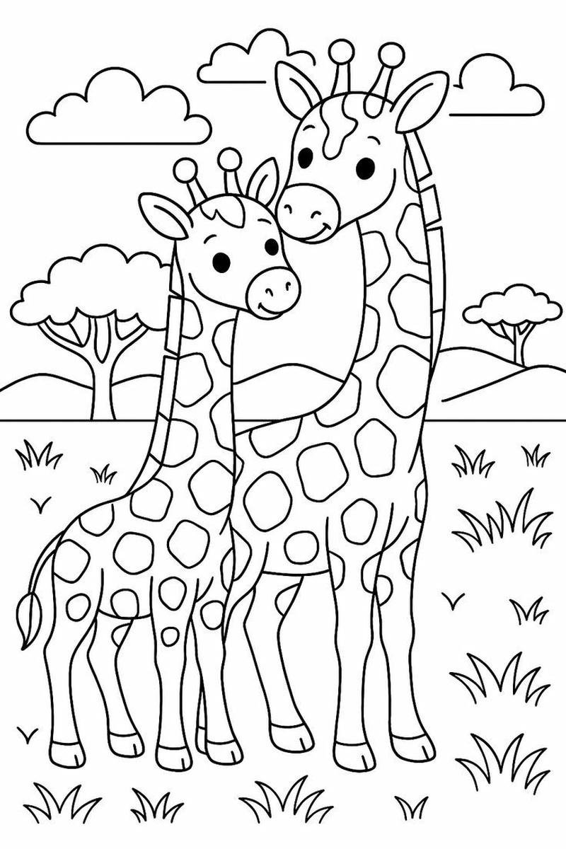 Tô màu hươu cao cổ hình vẽ sinh động dễ sử dụng