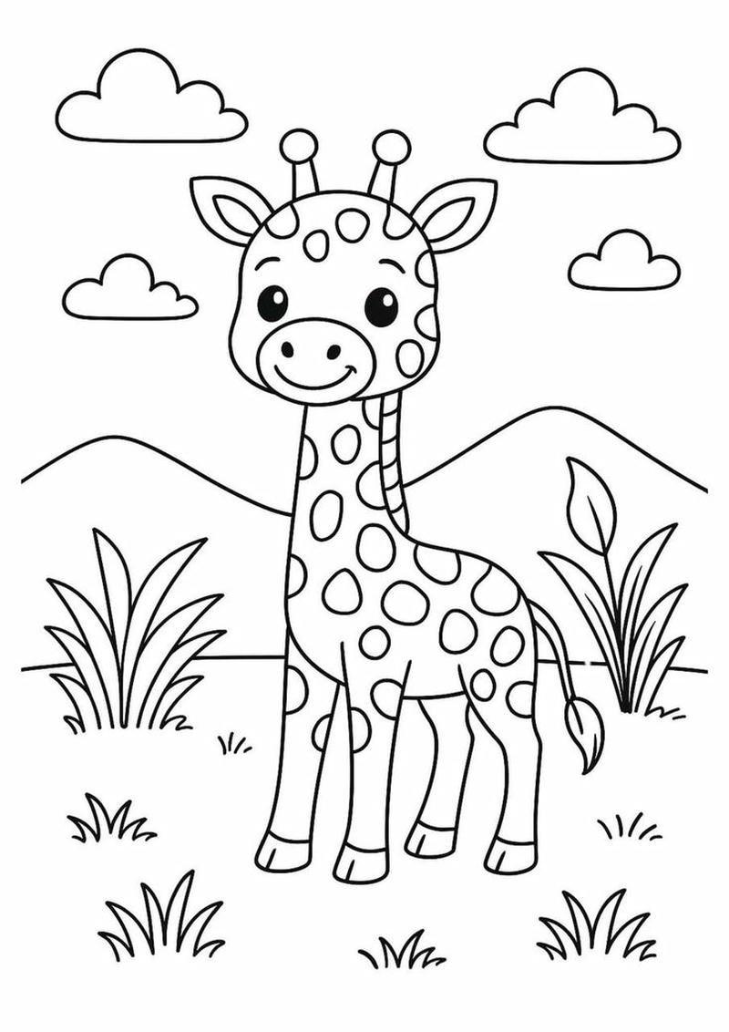 Tô màu hươu cao cổ nét minh họa rõ ràng dễ hiểu